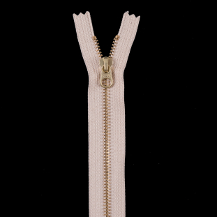 Beige Metal Zipper with Gold Pull and Teeth - 8