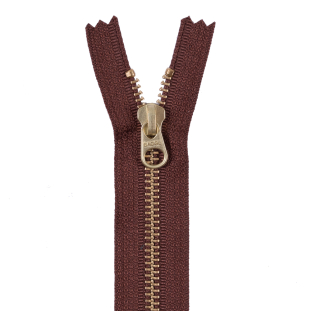 Brown Metal Zipper with a Gold Pull and Teeth - 4.5