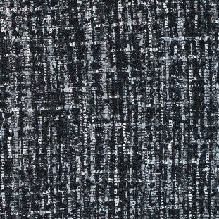 Black and Gray Polyester Tweed with Silver Metallic Shimmer