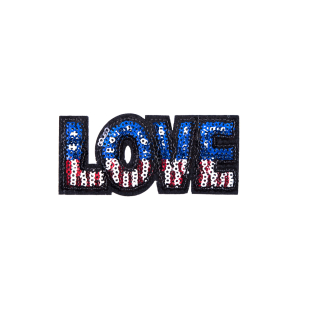Sequin American Flag Love Patch - 3.5 x 1.5