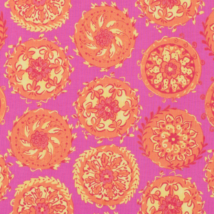 Pink, Orange and Yellow Medallion Printed Cotton Woven