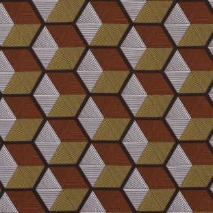 Brown and Yellow Striped Hexagon Printed Cotton Woven