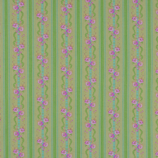 Green and Pink Striped Floral Cotton Print