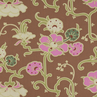 Green and Brown Floral Printed Cotton Woven