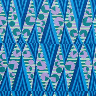 Blue, Green and Purple Geometric Printed Cotton Woven