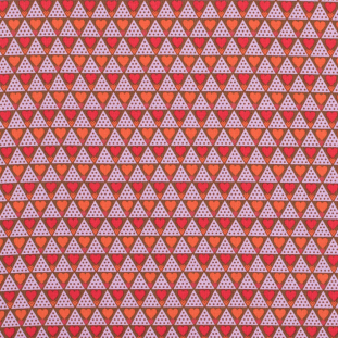 Orange and Red Geometrically Laid-out Hearts and Triangles Printed on a Cotton Woven
