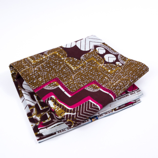 Brown, Mustard and Fuchsia Waxed Cotton African Print