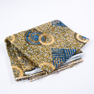 Princess Blue and Gold Waxed Cotton African Print with Gold Metallic Foil