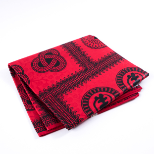 Black and Red Waxed Cotton African Print with additional Inlaid Print