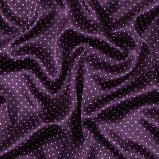 Plum Purple and White Polka Dotted Polyester Charmeuse