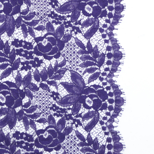 Oscar de la Renta Royal Purple Floral Lace with Scalloped Edges