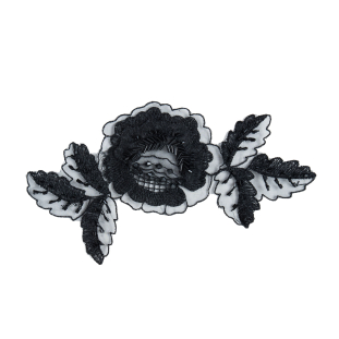 Black Organza Flower with Beads & Embroidery - 4 x 7