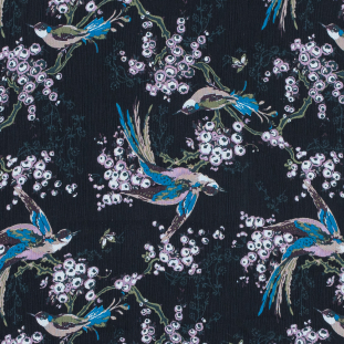 Famous NYC Designer Abstract Birds Printed on a Crinkled Silk Chiffon
