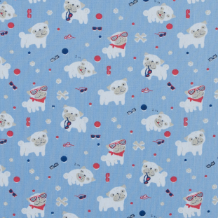 Pugs in Sunglasses Printed on a Skyway Blue Cotton Poplin