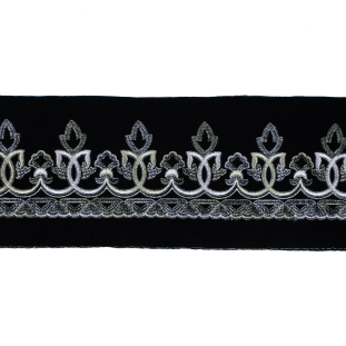 Black Embroidered Velvet Trim - 7