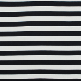 Seedpearl and Black Awning Striped Stretch Cotton Sateen