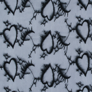 White Stretch Mesh with Black Embroidered Flocked Hearts