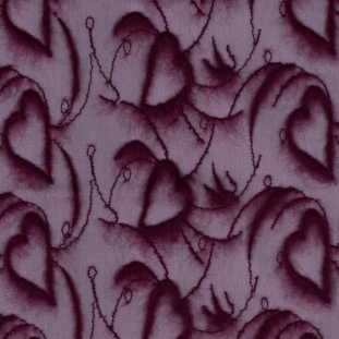 Orchid Smoke Stretch Mesh with Red Plum Embroidered Flocked Hearts