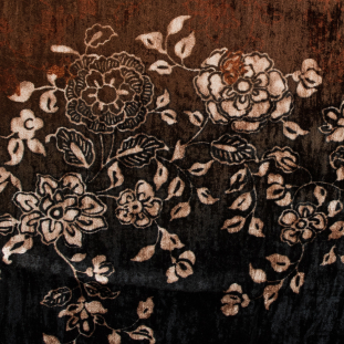 Black and Rust Floral Printed Crinkled Velvet