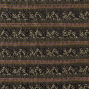 Olive Green Polyester Blend with Woven Floral Stripes