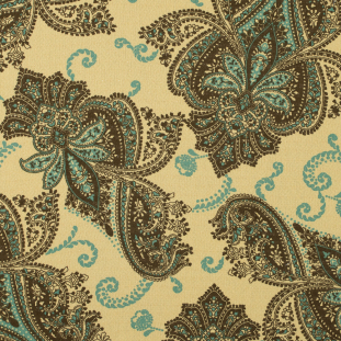 Golden Haze, Ermine and Sea Blue Paisley Cotton Crepe with Clear Lurex