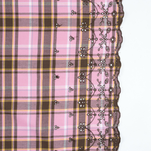 Sea Pink Plaid Cotton Twill with Floral Eyelet Border