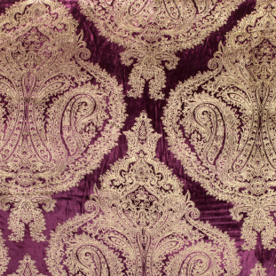 Amaranth Purple Velvet with Large-Scale Gold Damask Foil
