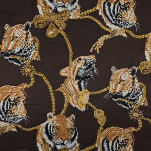 Carafe Brown Tiger and Chains Printed Silk Charmeuse