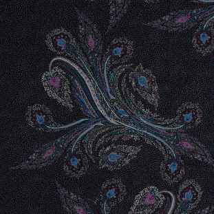 Wineberry and Black Floral Paisley Printed Silk Chiffon