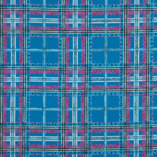 Blue and Pink Plaid Printed Stretch Cotton Sateen