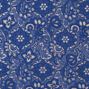 Royal Blue and Metallic Gold Floral Brocade