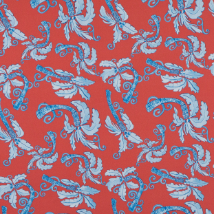 Red and Blue Palm Tree Printed Stretch Cotton Sateen