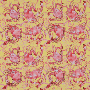Red and Yellow Crab Printed Stretch Cotton Sateen