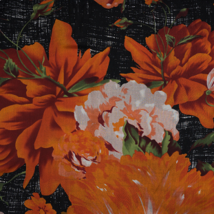 Orange and Black Floral Printed Silk Chiffon