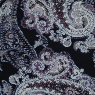 Purple and Black Paisley Printed Silk Chiffon