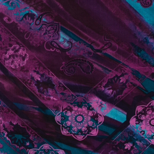 Pink and Deep Lagoon Paisley Printed Silk Organza