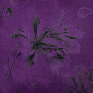 Purple and Black Floral Printed Silk Organza