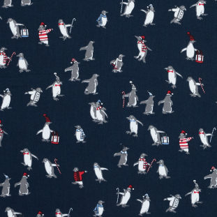 Navy Penguin Printed Cotton Flannel