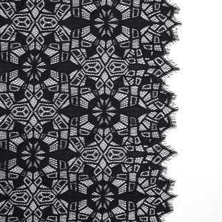 Black Geometric Lace Panel with Eyelash Edges