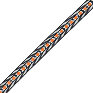 Black and Orange Geometric Jacquard Ribbon - 0.875