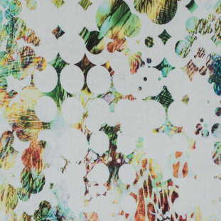 Italian Green and Yellow Abstract Printed Circles on a Cotton Voile