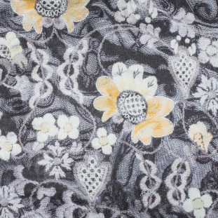 Italian Yellow Floral Digitally Printed Polyester Charmeuse