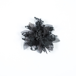 Black Organza and Lace Flower Pin - 4 x 4