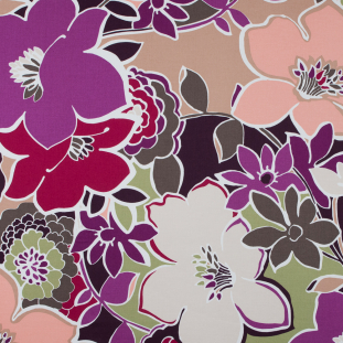 Italian Purple and Peach Floral Stretch Cotton Sateen
