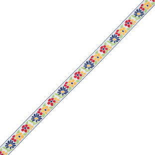German Primary Color Floral Jacquard Ribbon - 0.75
