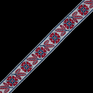 German Red, White and Blue Floral Jacquard Ribbon - 1.25