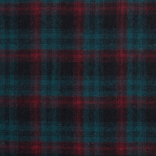 Red and Teal Plaid Brushed Wool Coating