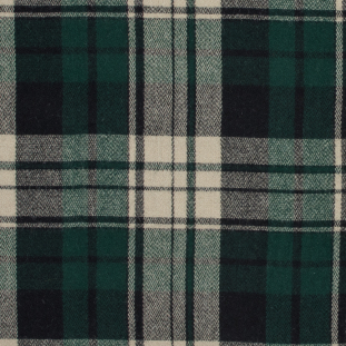 Green, Beige and Black Plaid Wool Woven