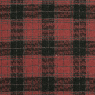 Coral and Green Plaid Brushed Wool Twill
