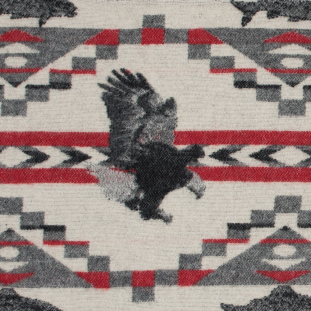 Red, Beige and Gray Tribal Double-Faced Wool Coating